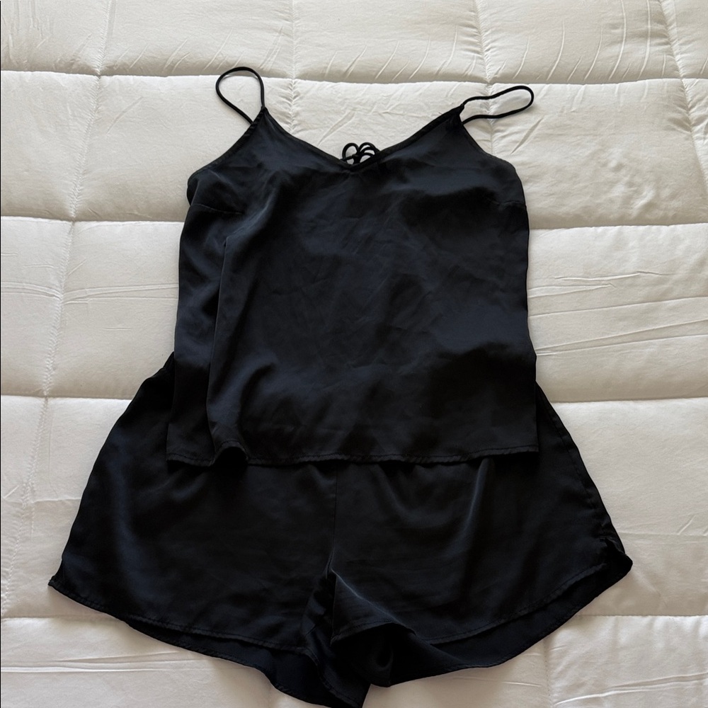 stars above Black Satin Cami & Shorts Sleep Set